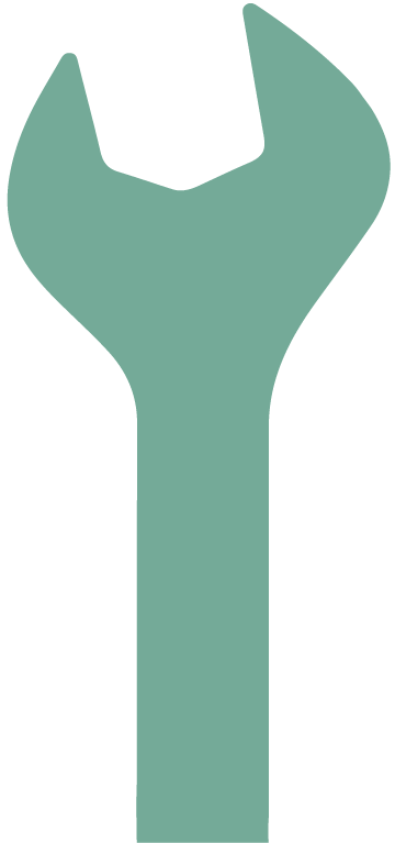 Green wrench silhouette on black background.