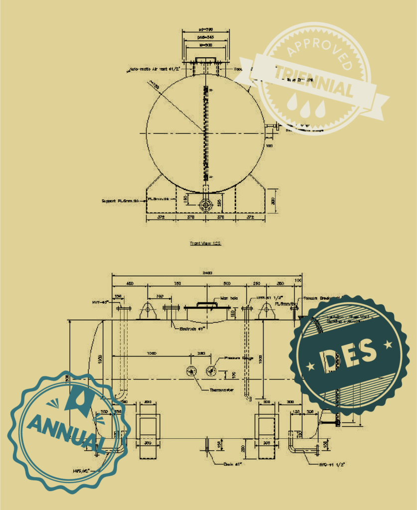 Technical diagram with triennial and annual stamps.