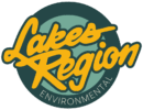 Lakes Region Environmental logo, green and yellow.