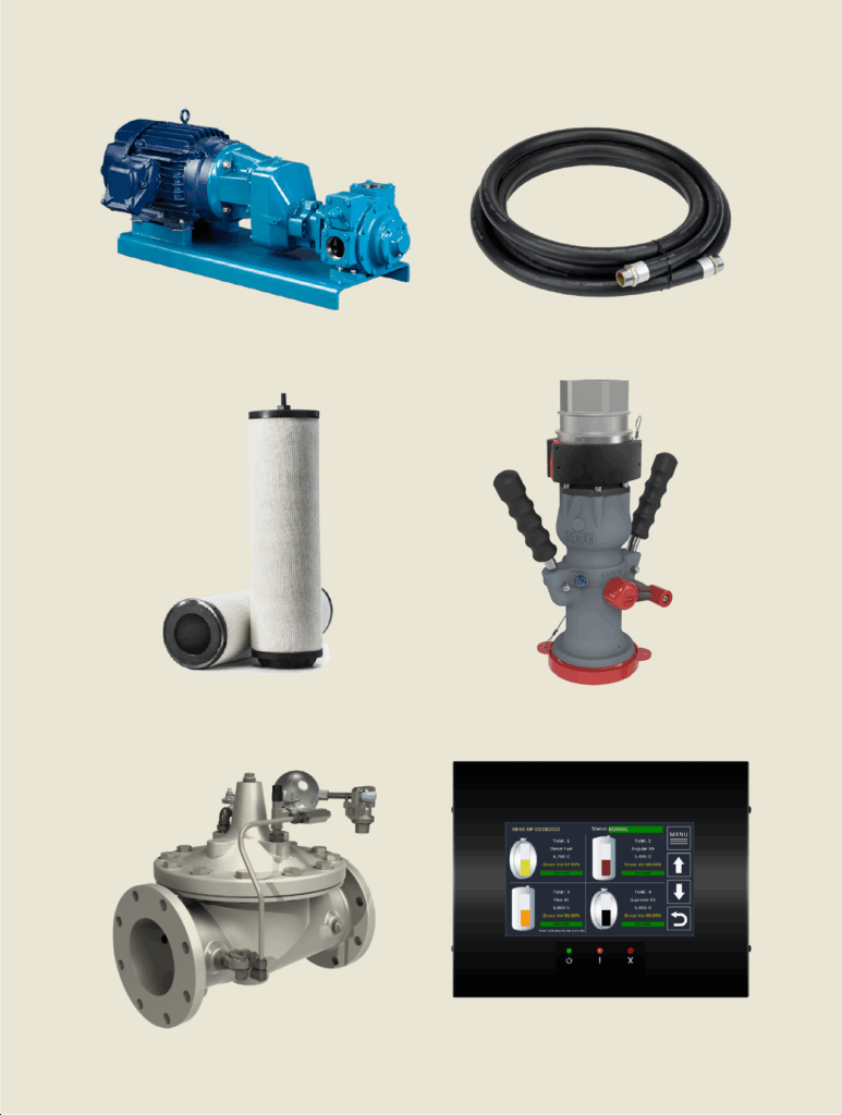 Industrial equipment and components on display.