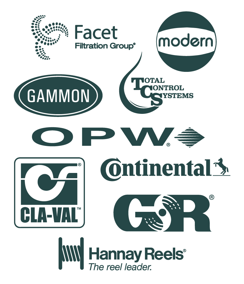 Various industrial company logos on black background.