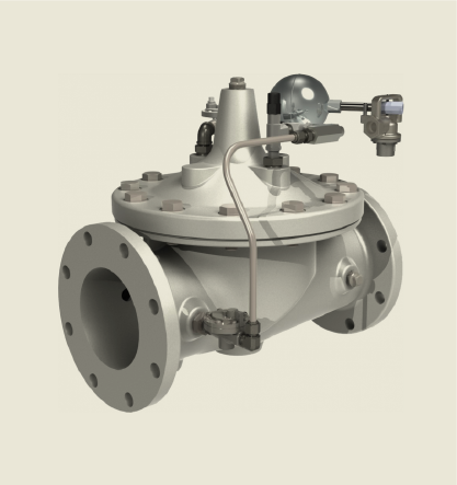 Industrial control valve with pressure regulator.
